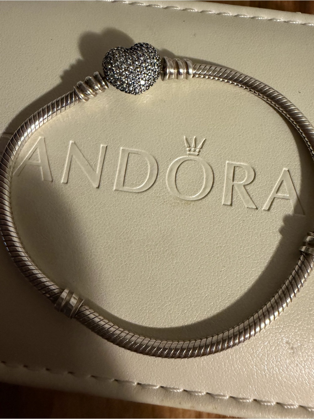Pandora Sparkling Pave Heart Clasp Snake Bracelet